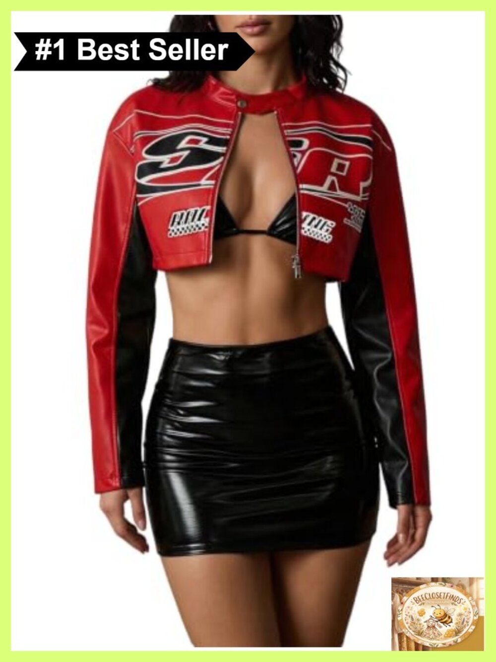 Women's Faux Leather Cropped Moto Jacket Letter Print